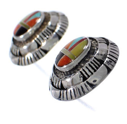 Multicolor Inlay Jewelry Sterling Silver Post Earrings AS34557